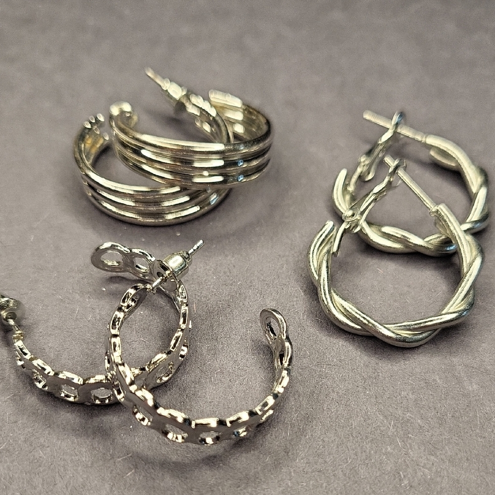Classic Silver Hoop Earrings Set